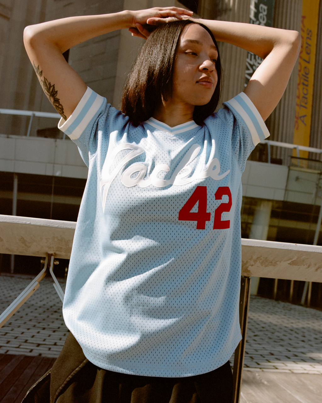Jackie Robinson Powder Blue V-Neck Mesh Jersey