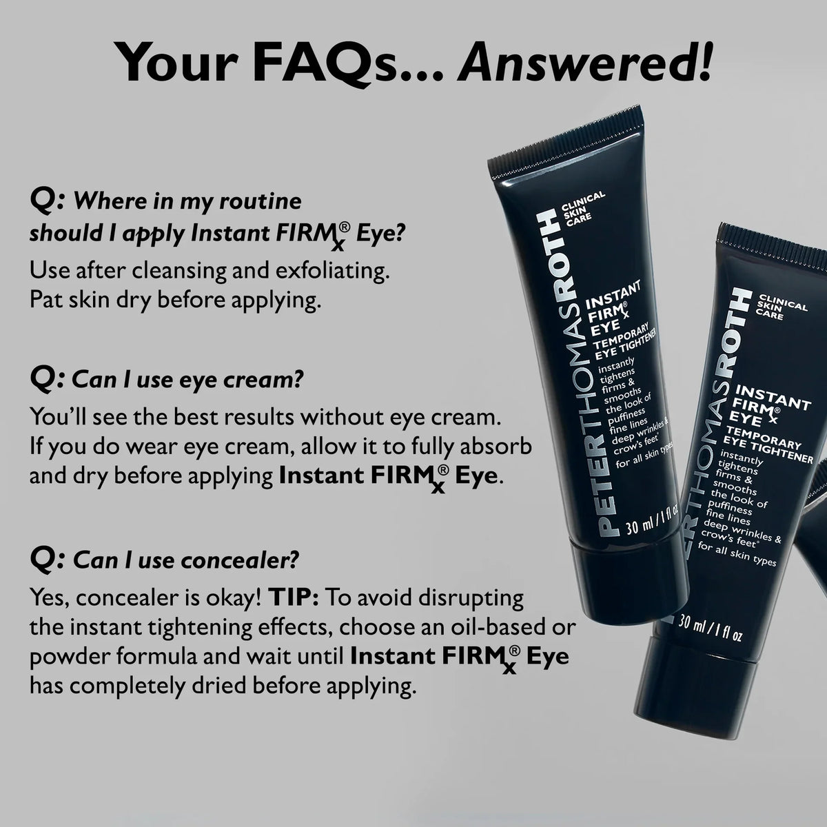 Instant FIRMx Eye frequently asked questions visual infographic