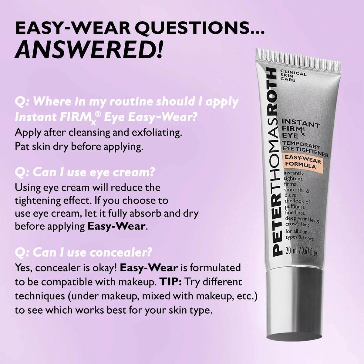 Frequently asked questions for Easy-Wear eye tightener visual infographic