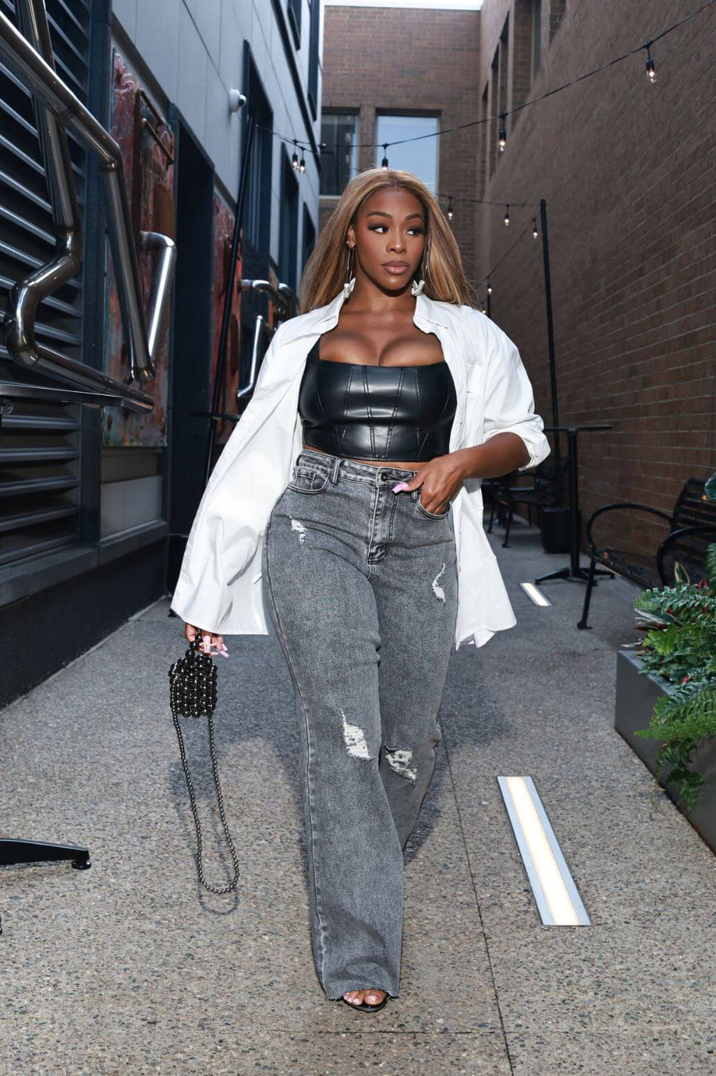 RWD RAW 400 High Rise Jeans - Grey Distressed Wide Leg