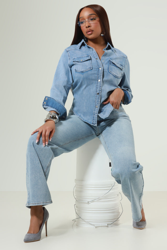 RWD CLASSIC 100 Button Down Denim Shirt - Blue