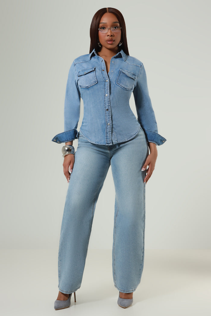 RWD CLASSIC 100 Button Down Denim Shirt - Blue
