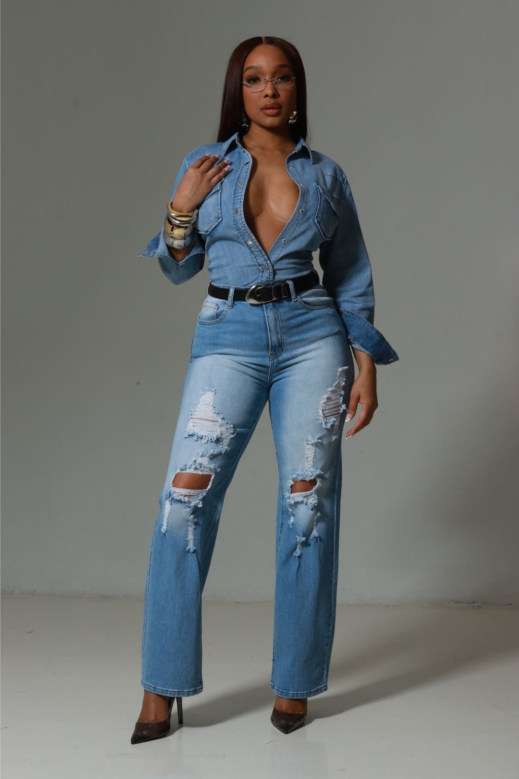 RWD CLASSIC 100 Button Down Denim Shirt - Blue