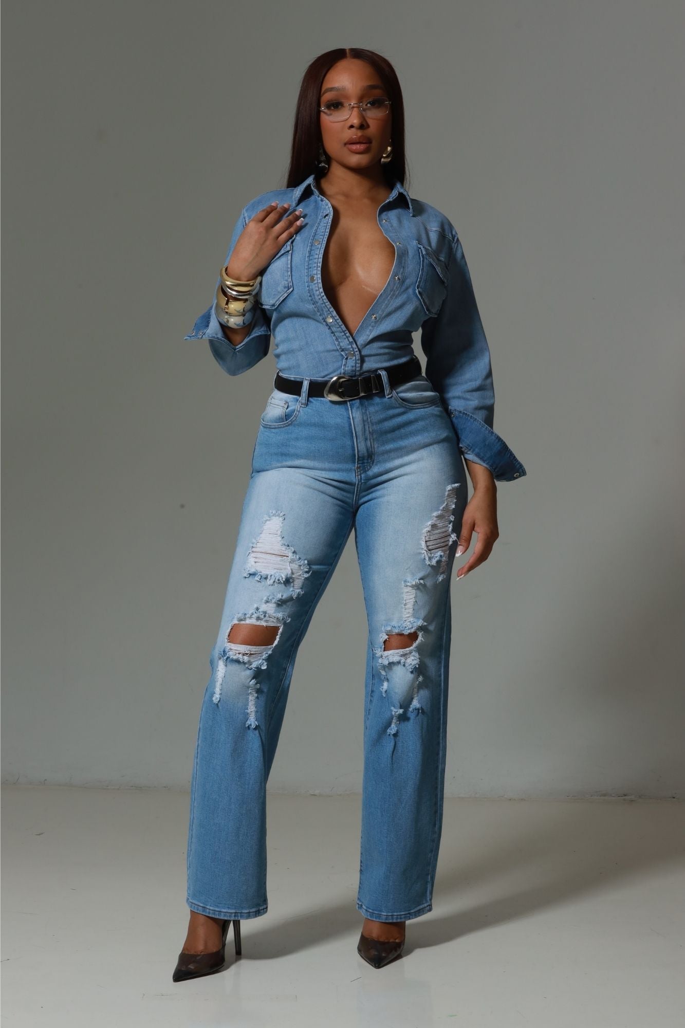 RWD CLASSIC 100 Button Down Denim Shirt - Blue