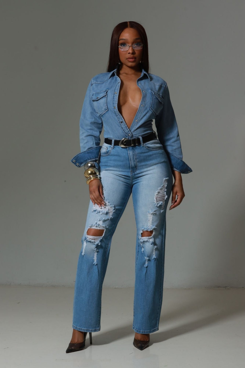 RWD CLASSIC 100 Button Down Denim Shirt - Blue