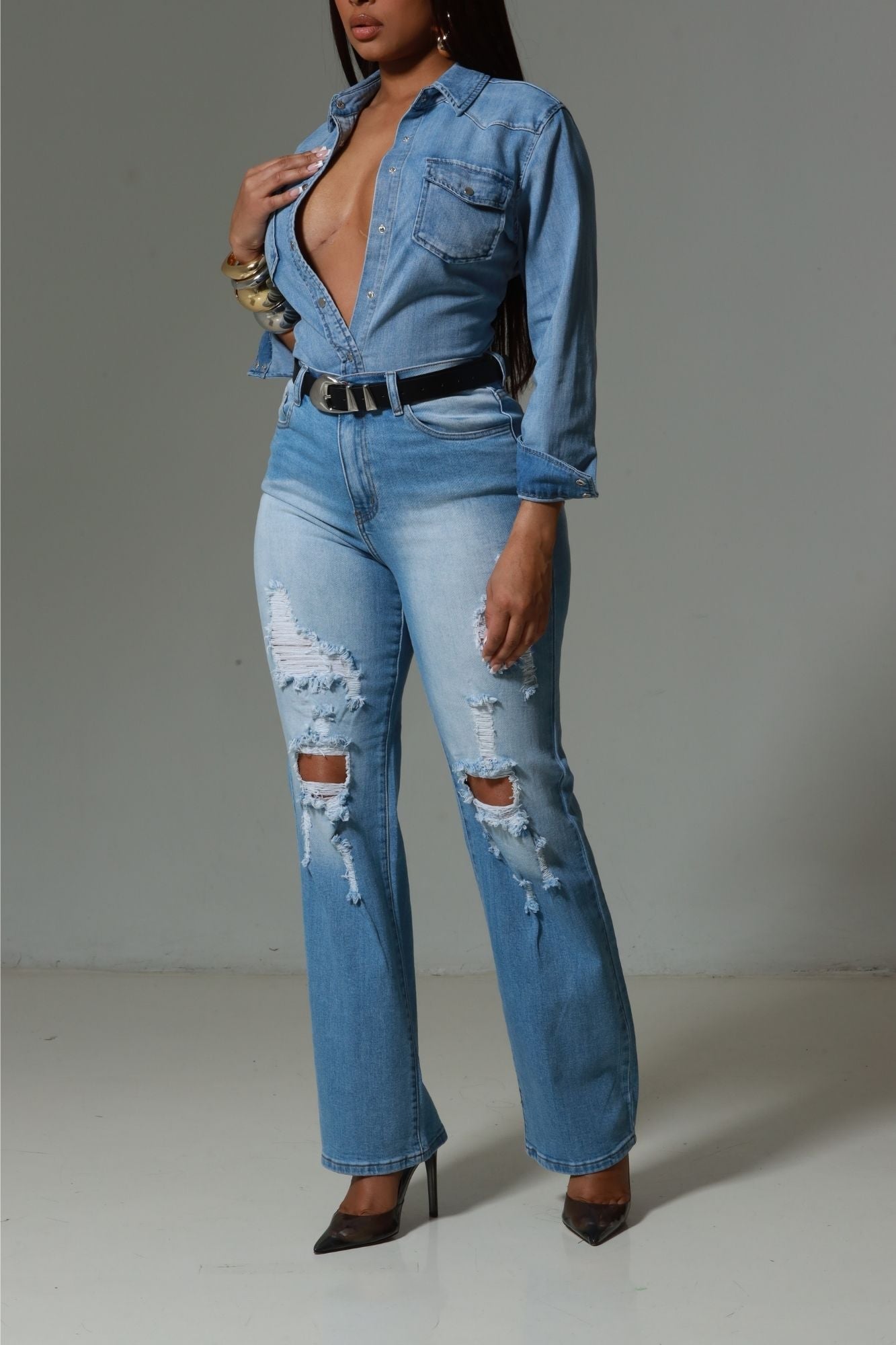 RWD CLASSIC 100 Button Down Denim Shirt - Blue