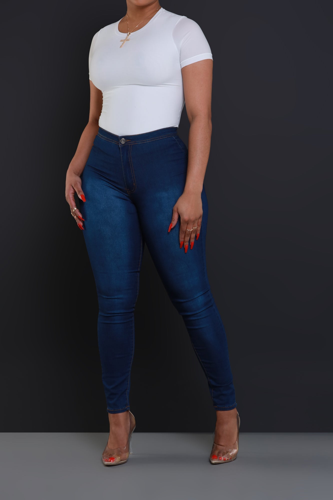 Super Swank High Waist Stretchy Denim Jeans- Medium Wash
