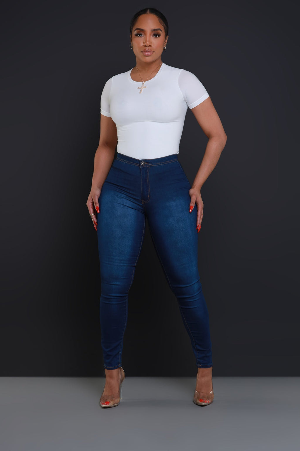 Super Swank High Waist Stretchy Denim Jeans- Medium Wash