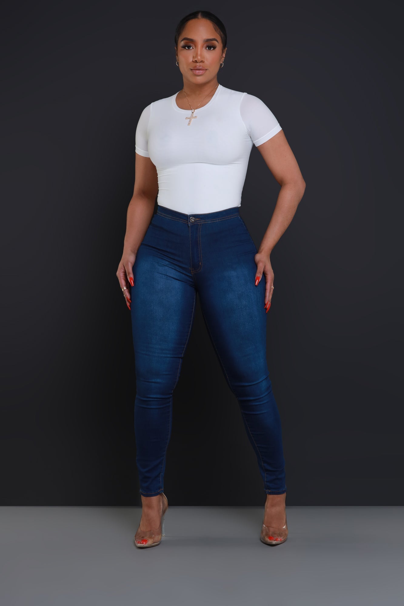 Super Swank High Waist Stretchy Denim Jeans- Medium Wash