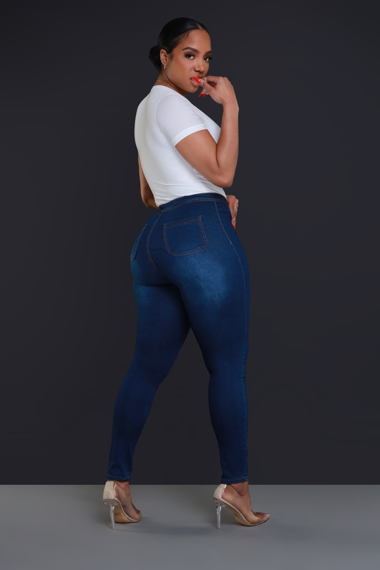 Super Swank High Waist Stretchy Denim Jeans- Medium Wash