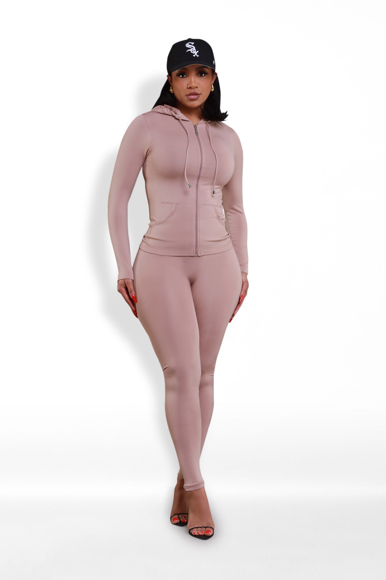 Just Vibing Seamless Zip Up Legging Set - Khaki