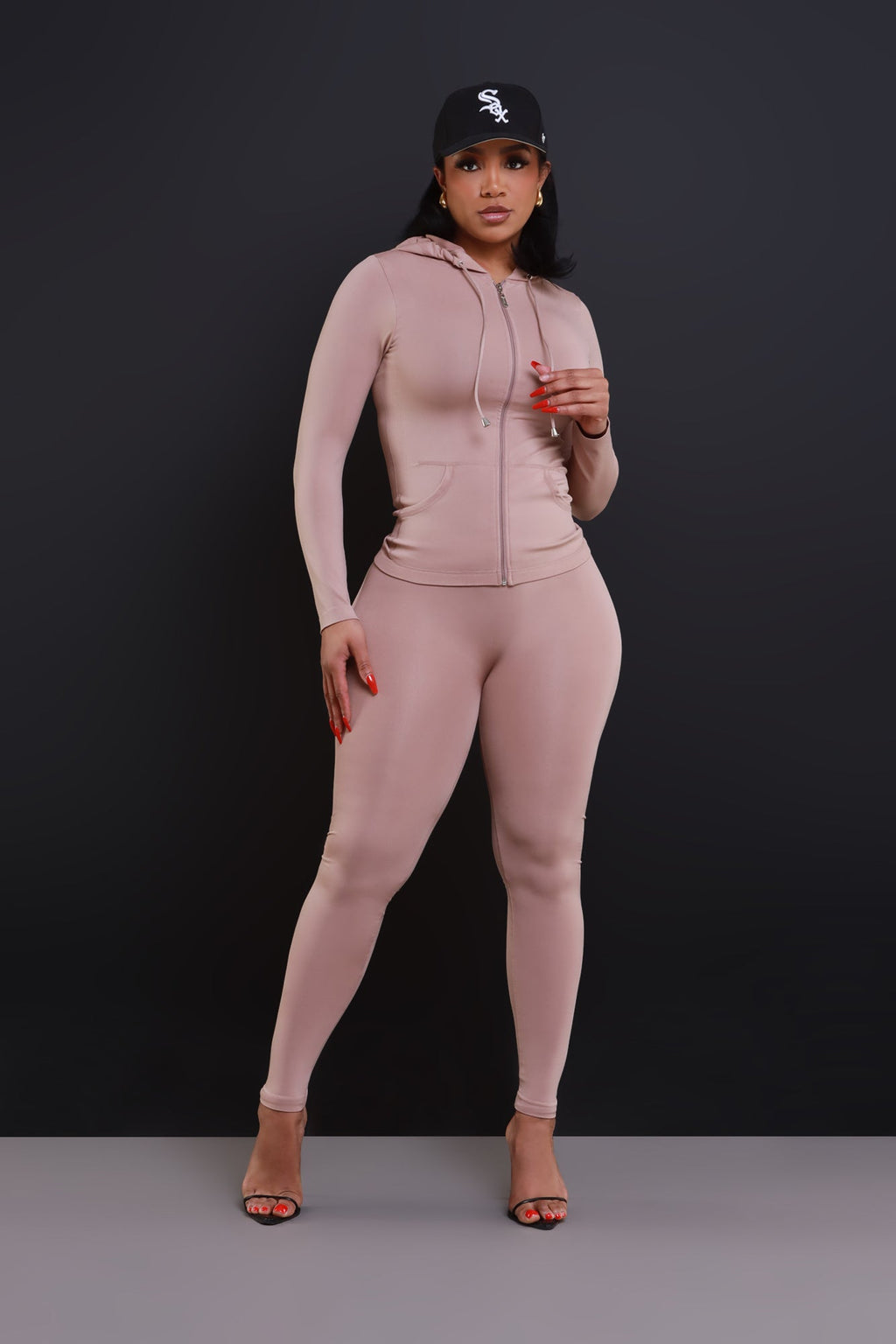 Just Vibing Seamless Zip Up Legging Set - Khaki