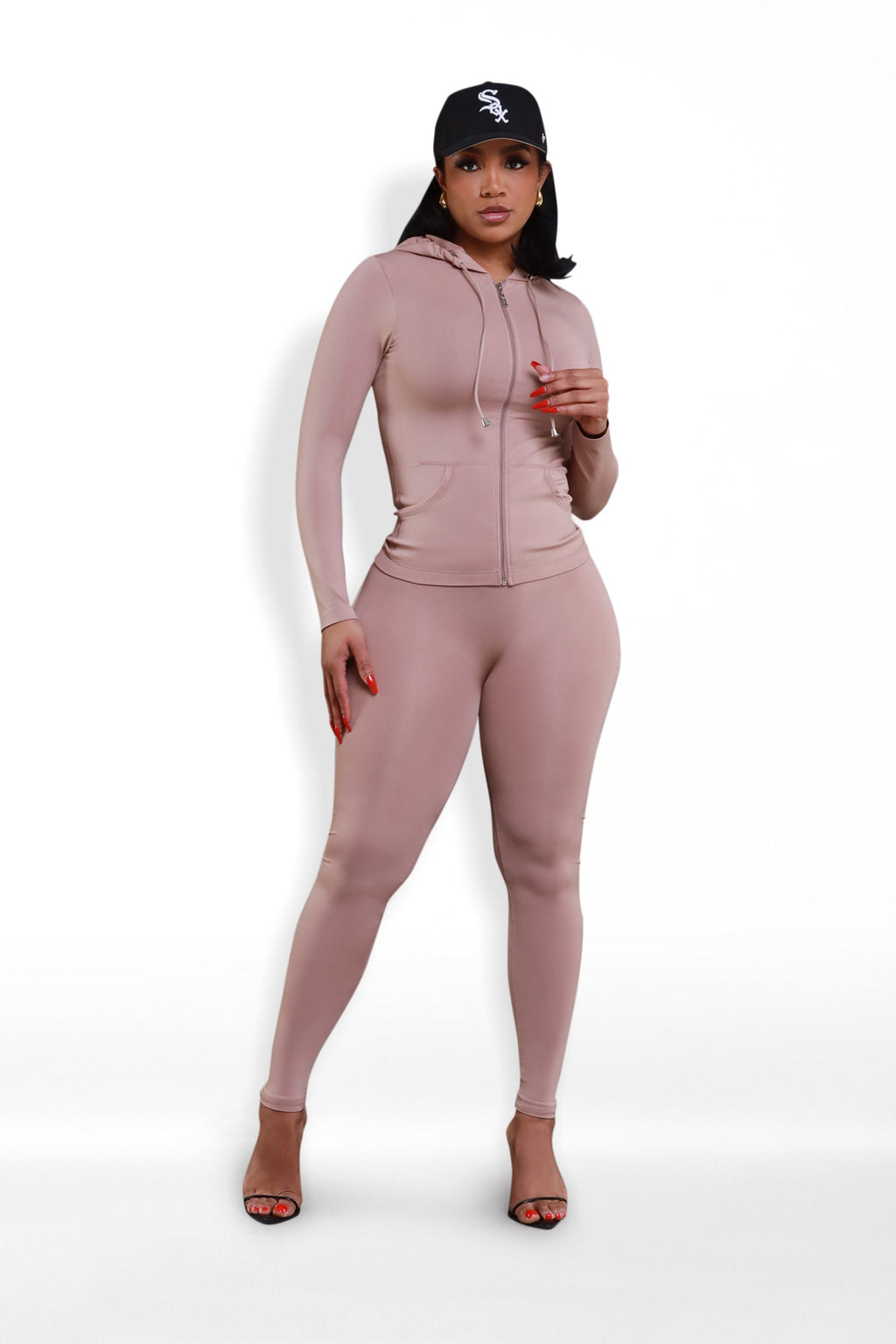 Just Vibing Seamless Zip Up Legging Set - Khaki