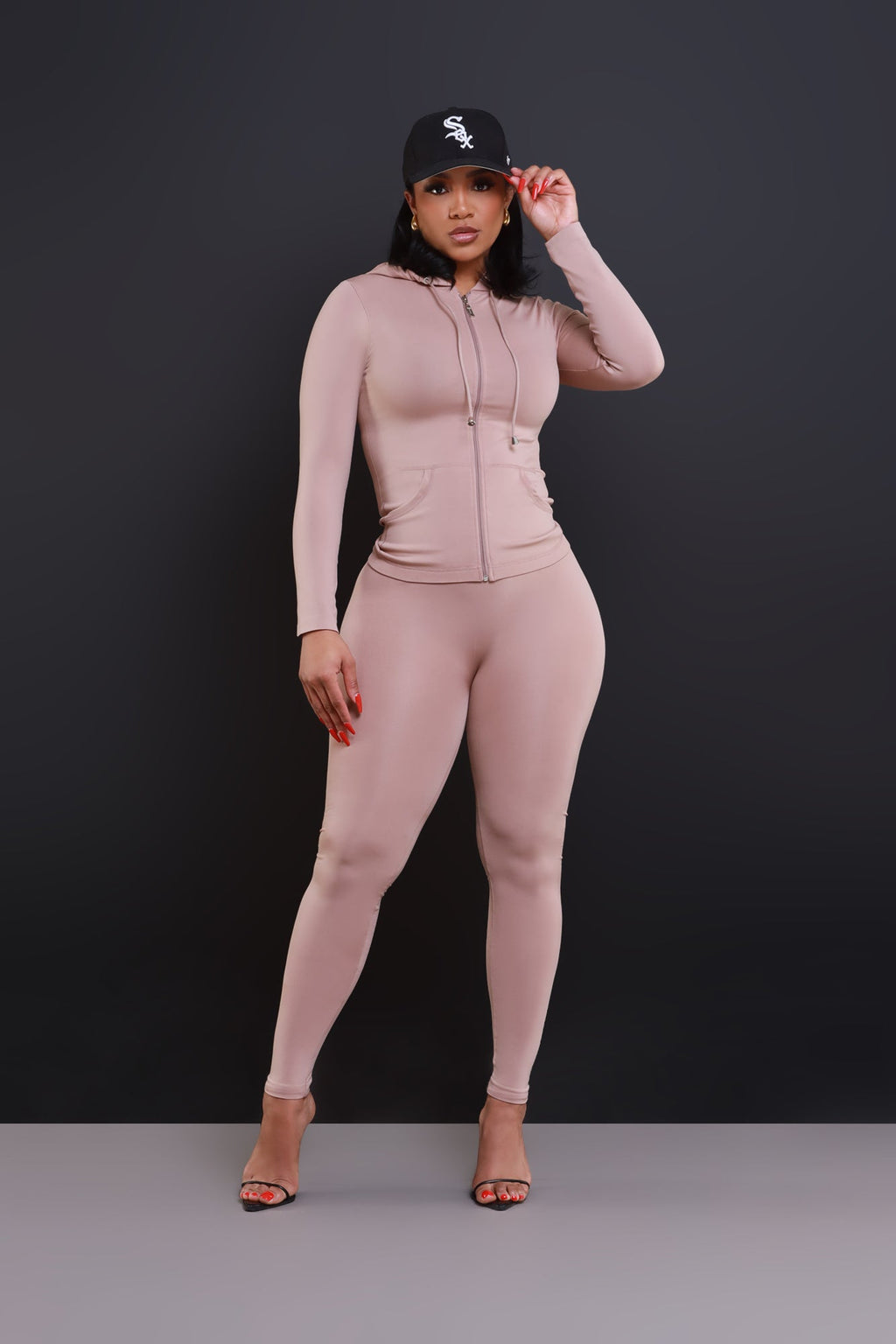 Just Vibing Seamless Zip Up Legging Set - Khaki