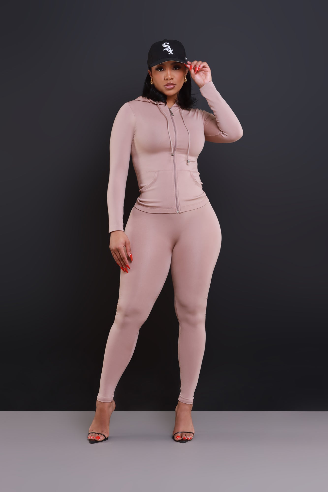 Just Vibing Seamless Zip Up Legging Set - Khaki