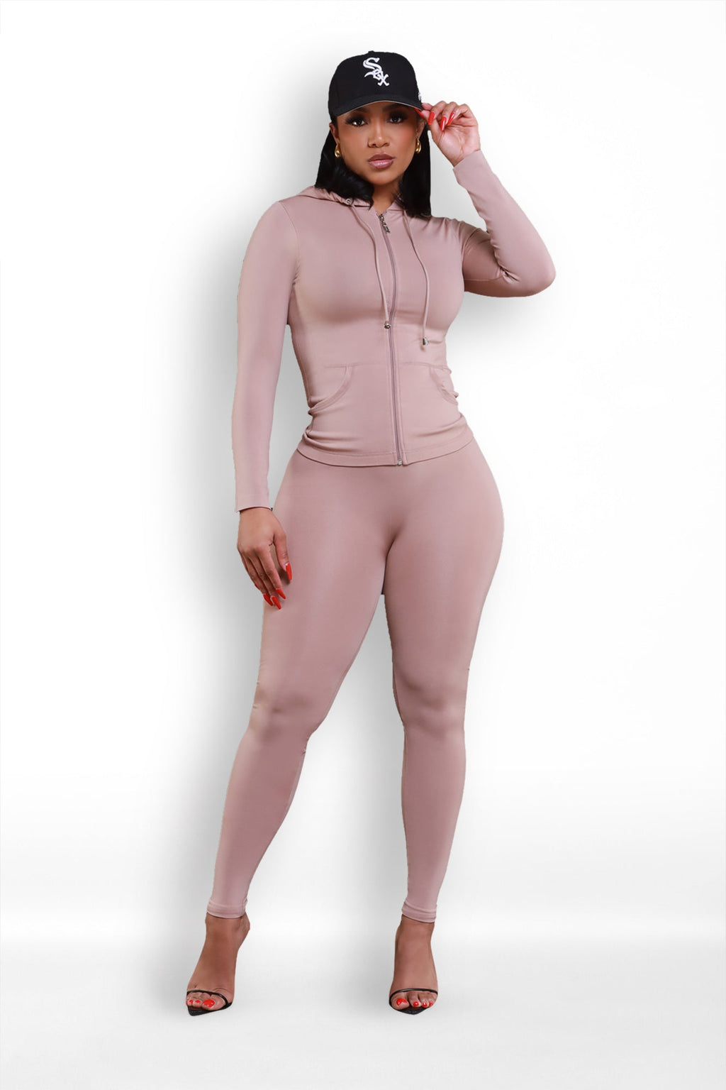 Just Vibing Seamless Zip Up Legging Set - Khaki