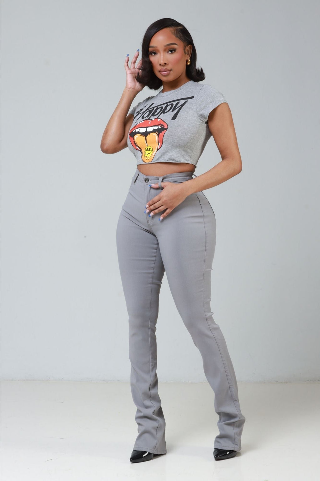Right Call High Rise Stacked Bootcut Jeans - Grey