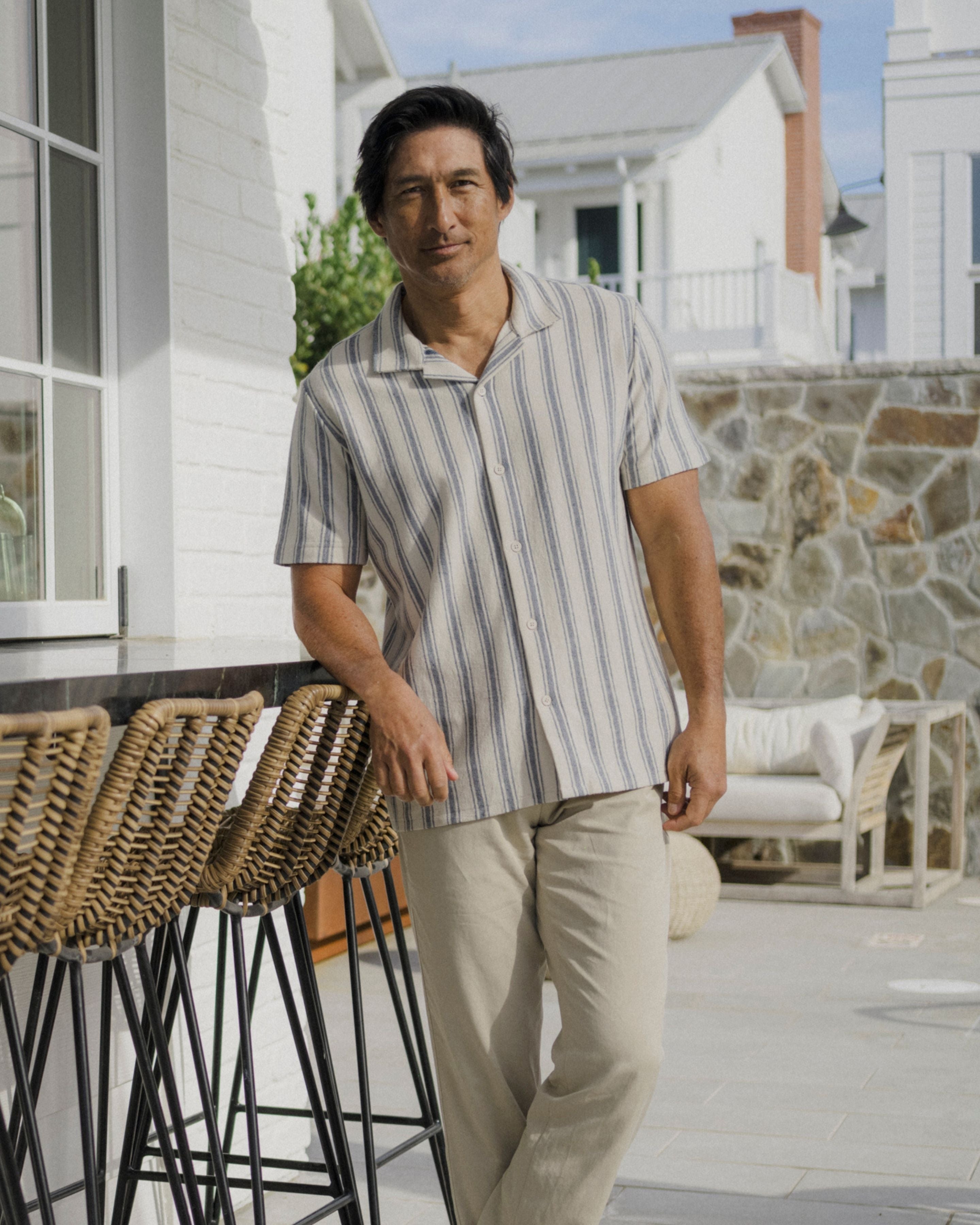 Baja Loopback Camp Shirt - Teal Cream Stripe