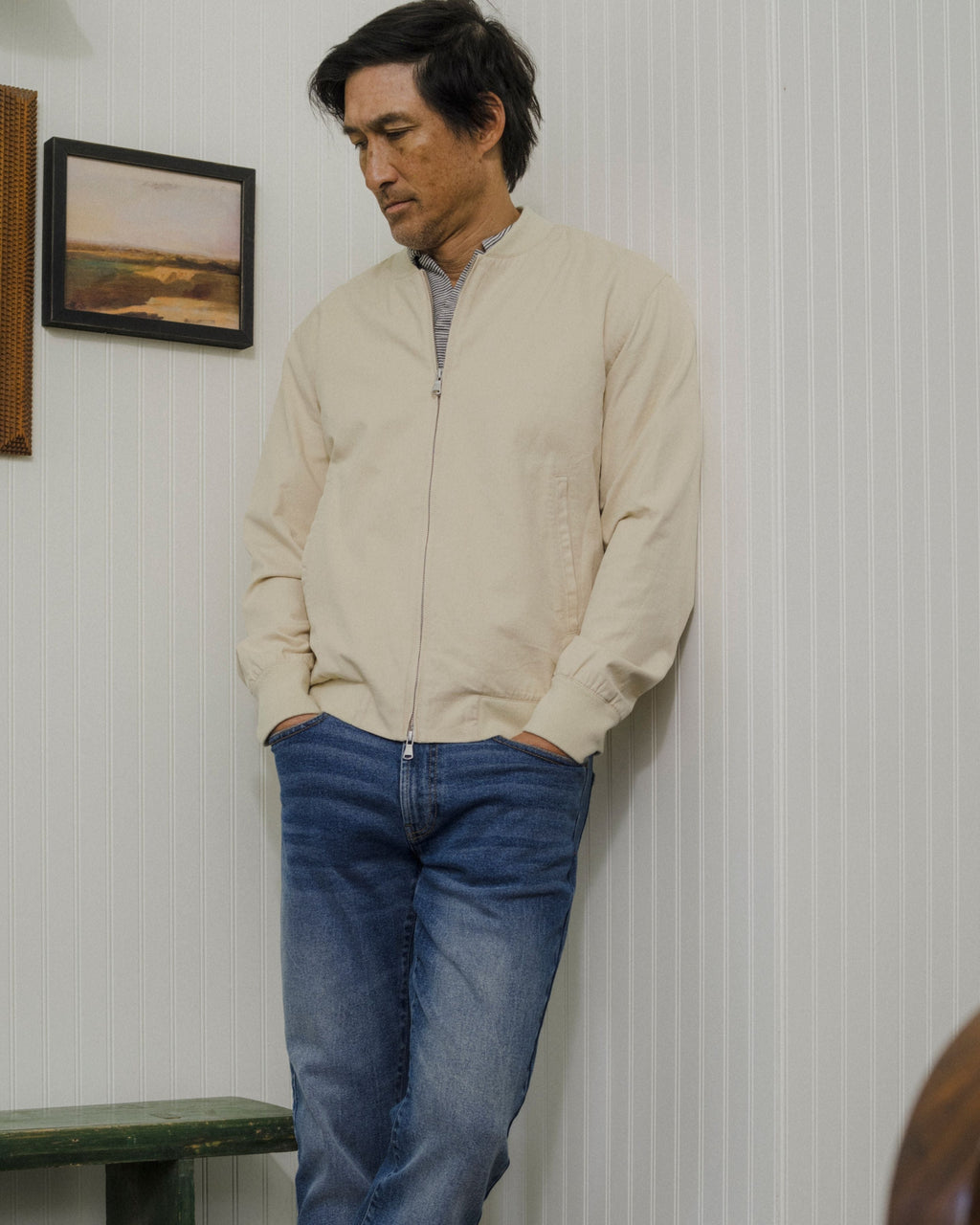 Conrad Cotton Linen Bomber - Light Khaki