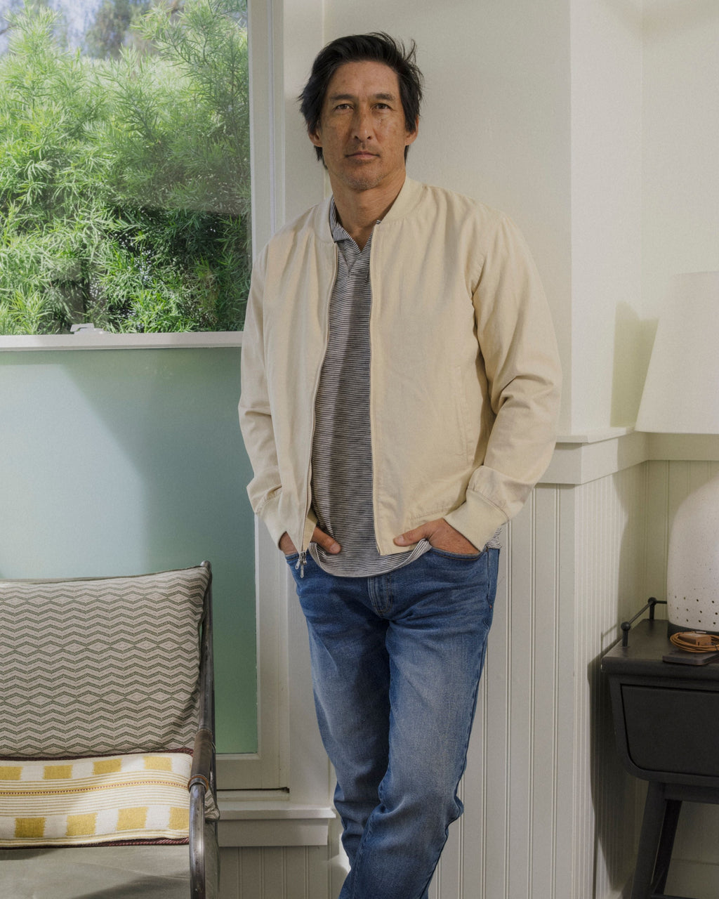 Conrad Cotton Linen Bomber - Light Khaki