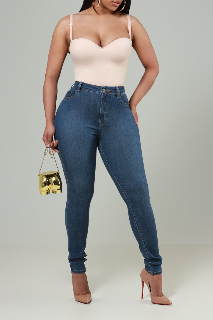 Sequel High Rise Fitted Skinny Jeans - Medium Wash