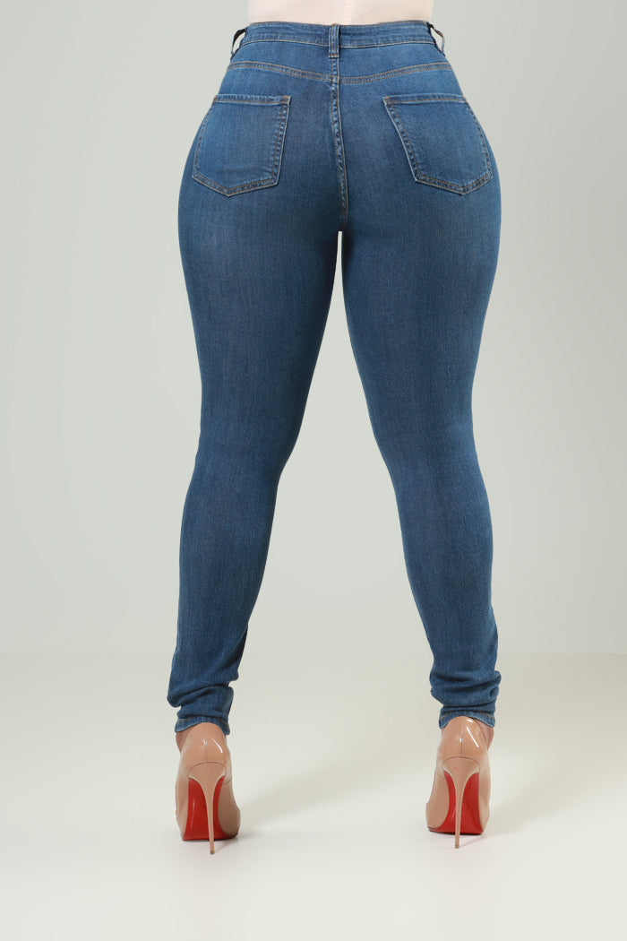Sequel High Rise Fitted Skinny Jeans - Medium Wash