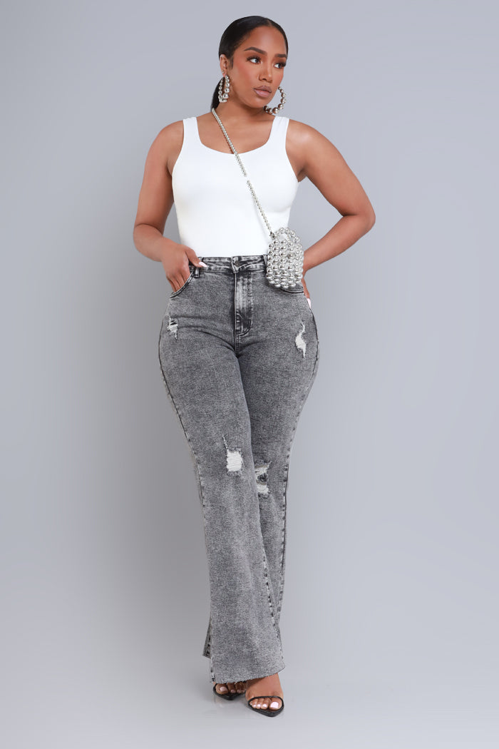 RWD RAW 400 High Rise Jeans - Grey Distressed Wide Leg