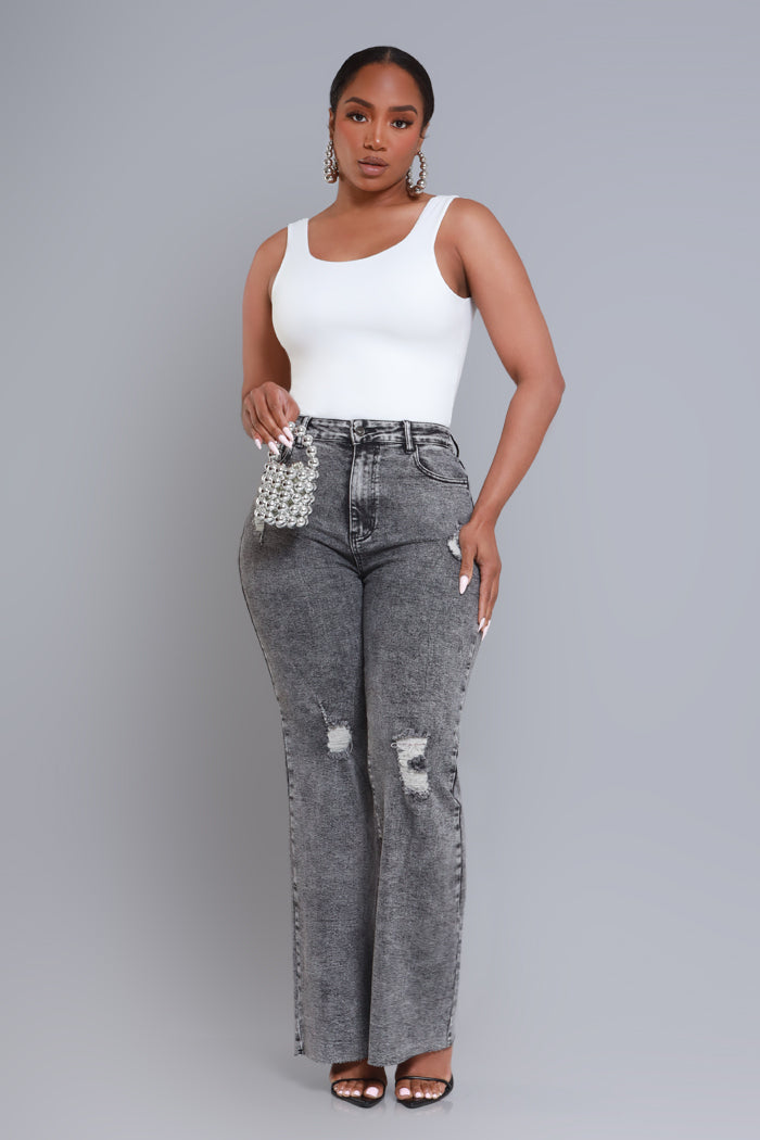 RWD RAW 400 High Rise Jeans - Grey Distressed Wide Leg