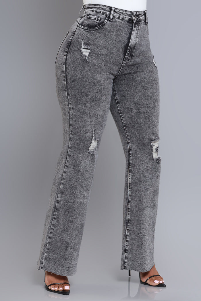 RWD RAW 400 High Rise Jeans - Grey Distressed Wide Leg
