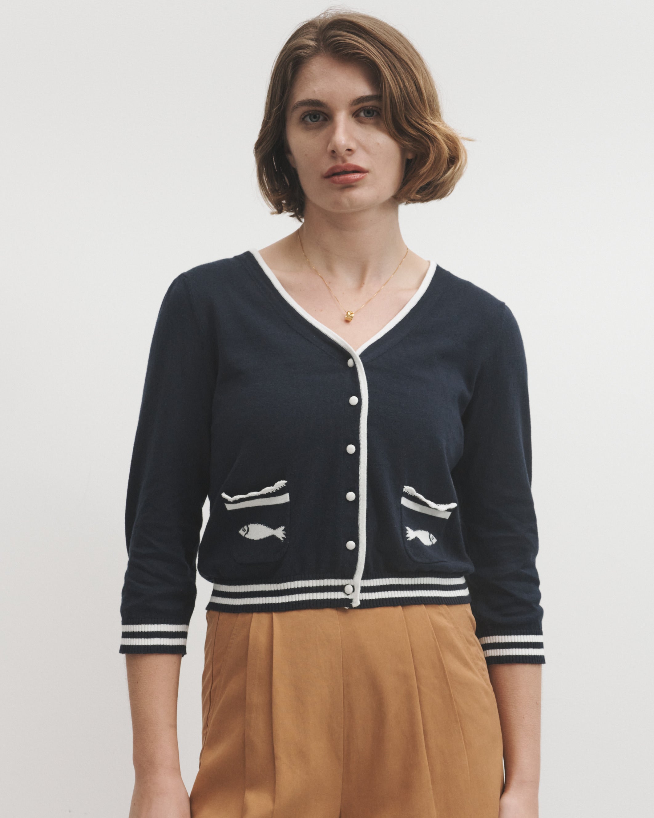 Lowie Navy Cotton Fish Cardigan