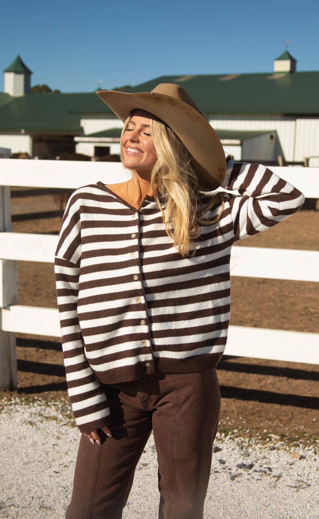 not a fool striped cardigan - brown