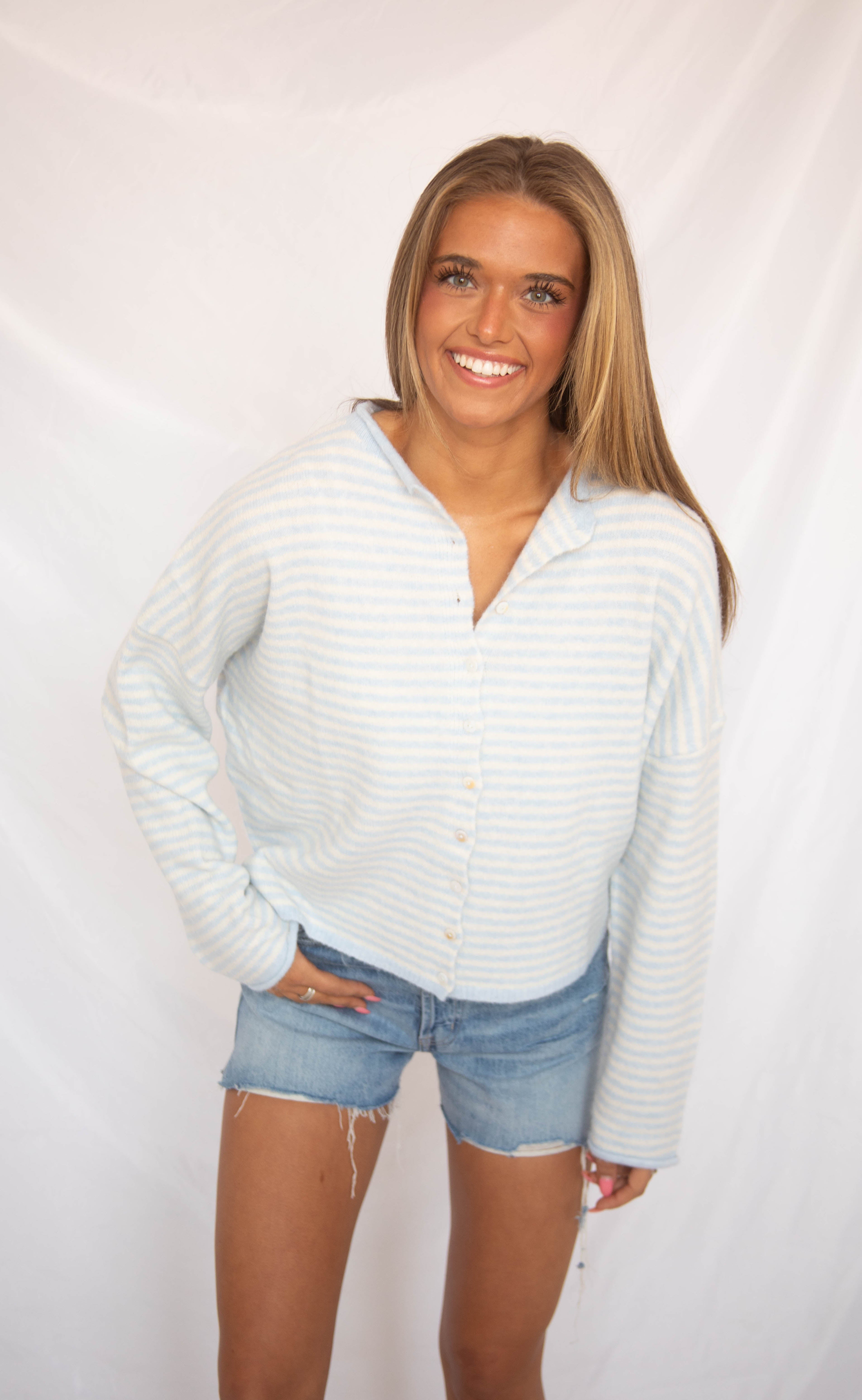 beat of your heart cardigan - light blue stripe