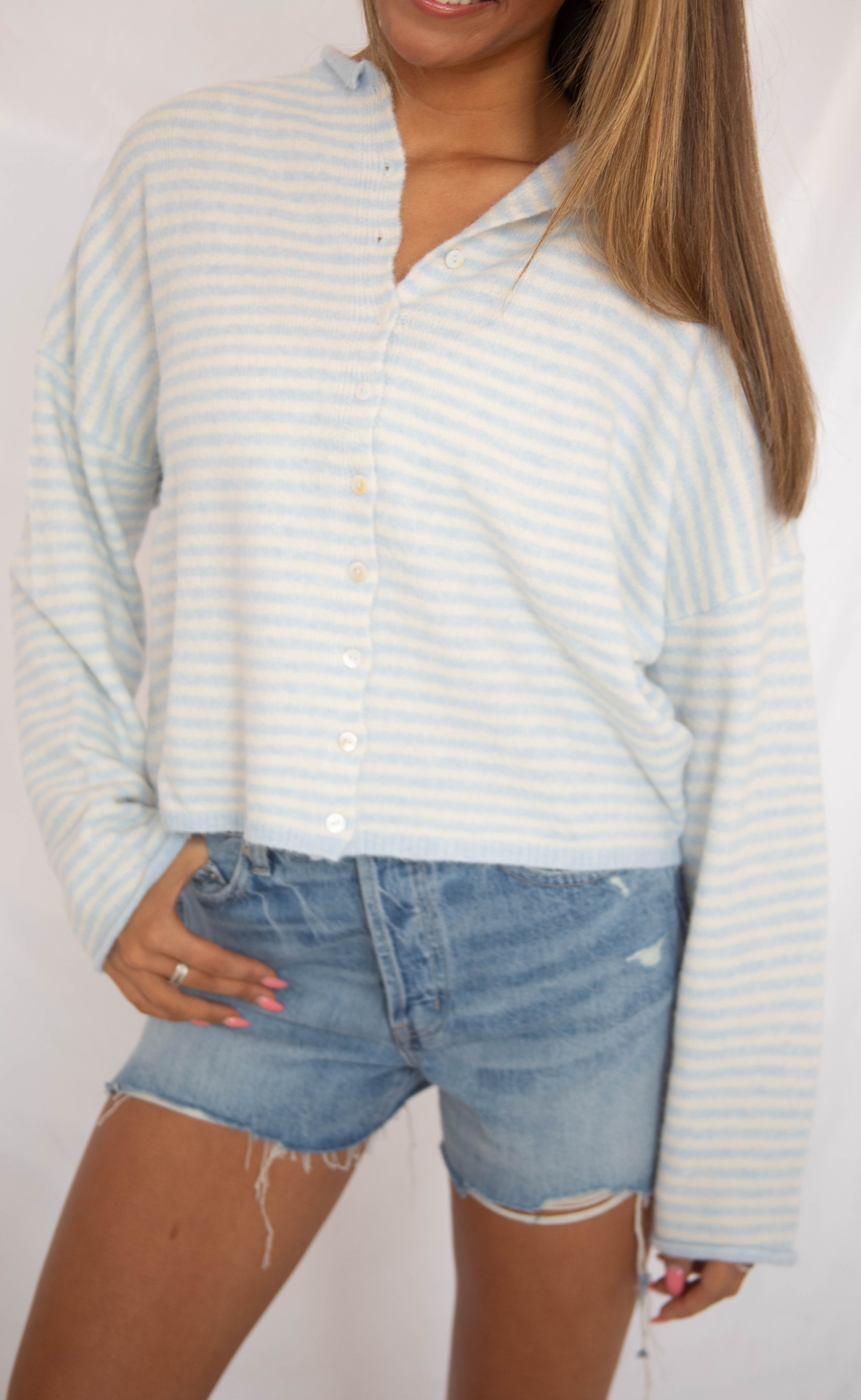 beat of your heart cardigan - light blue stripe