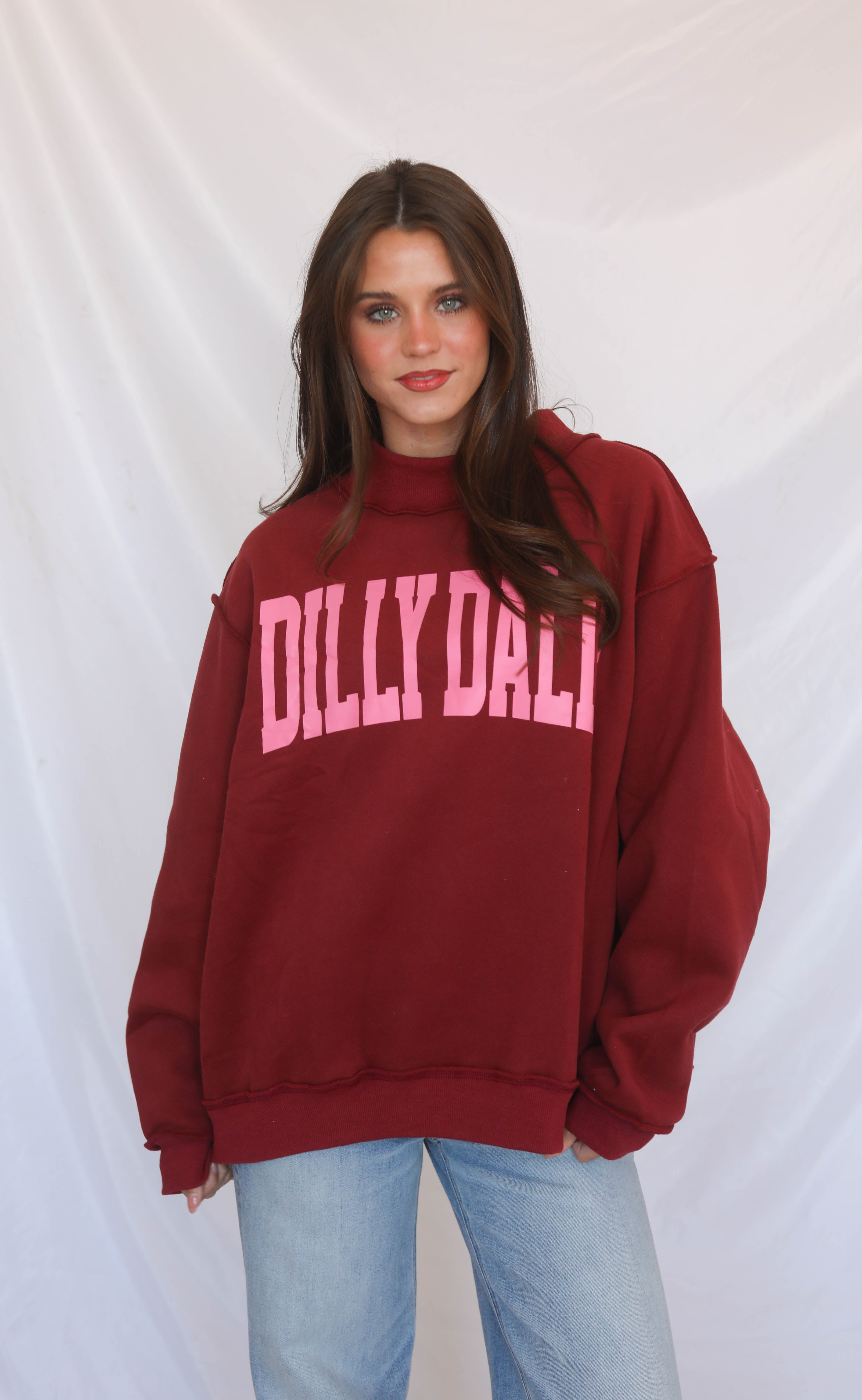 dilly dally mock neck sweatshirt - burgundy