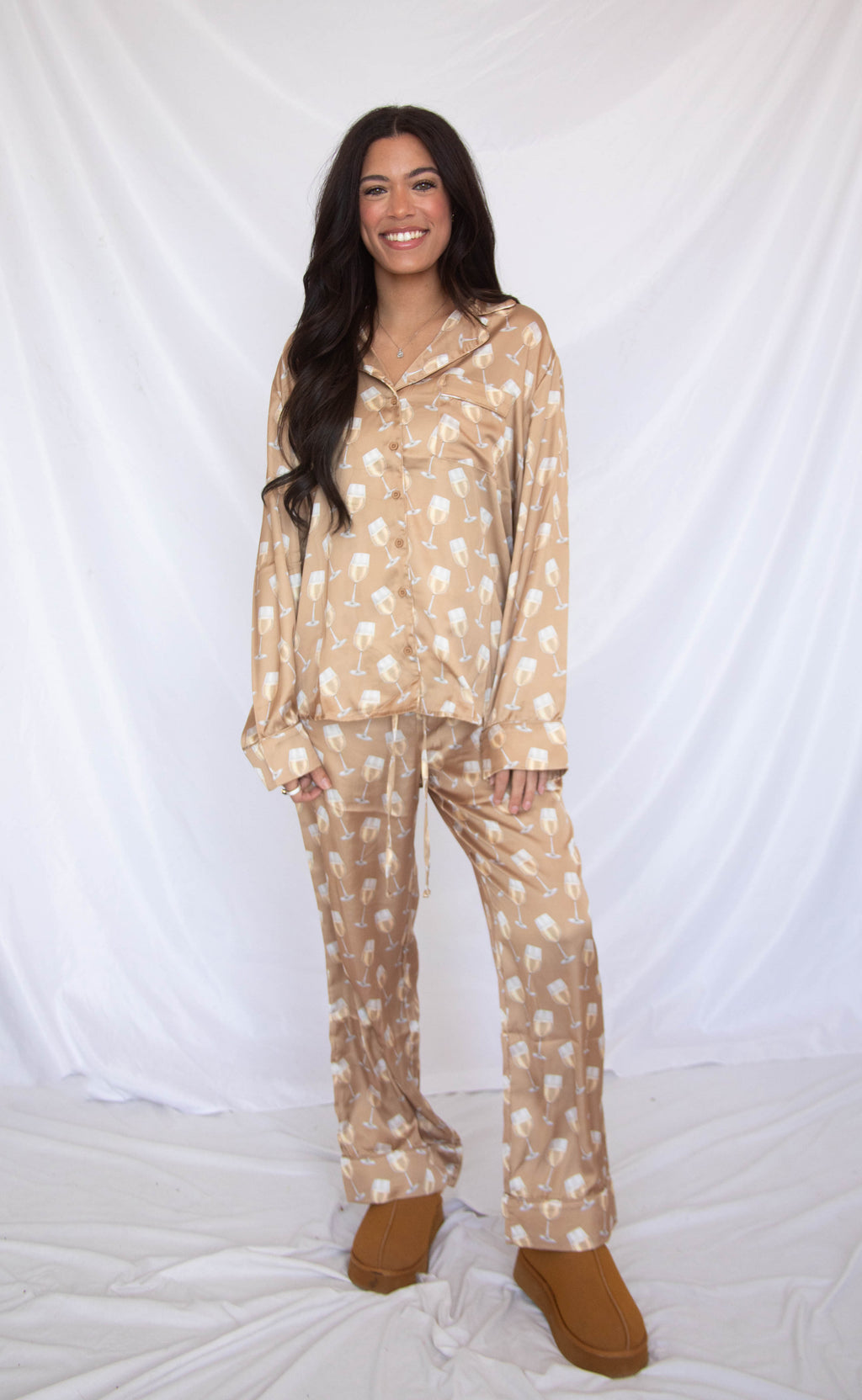show me your mumu: classic pj set - white wine silky