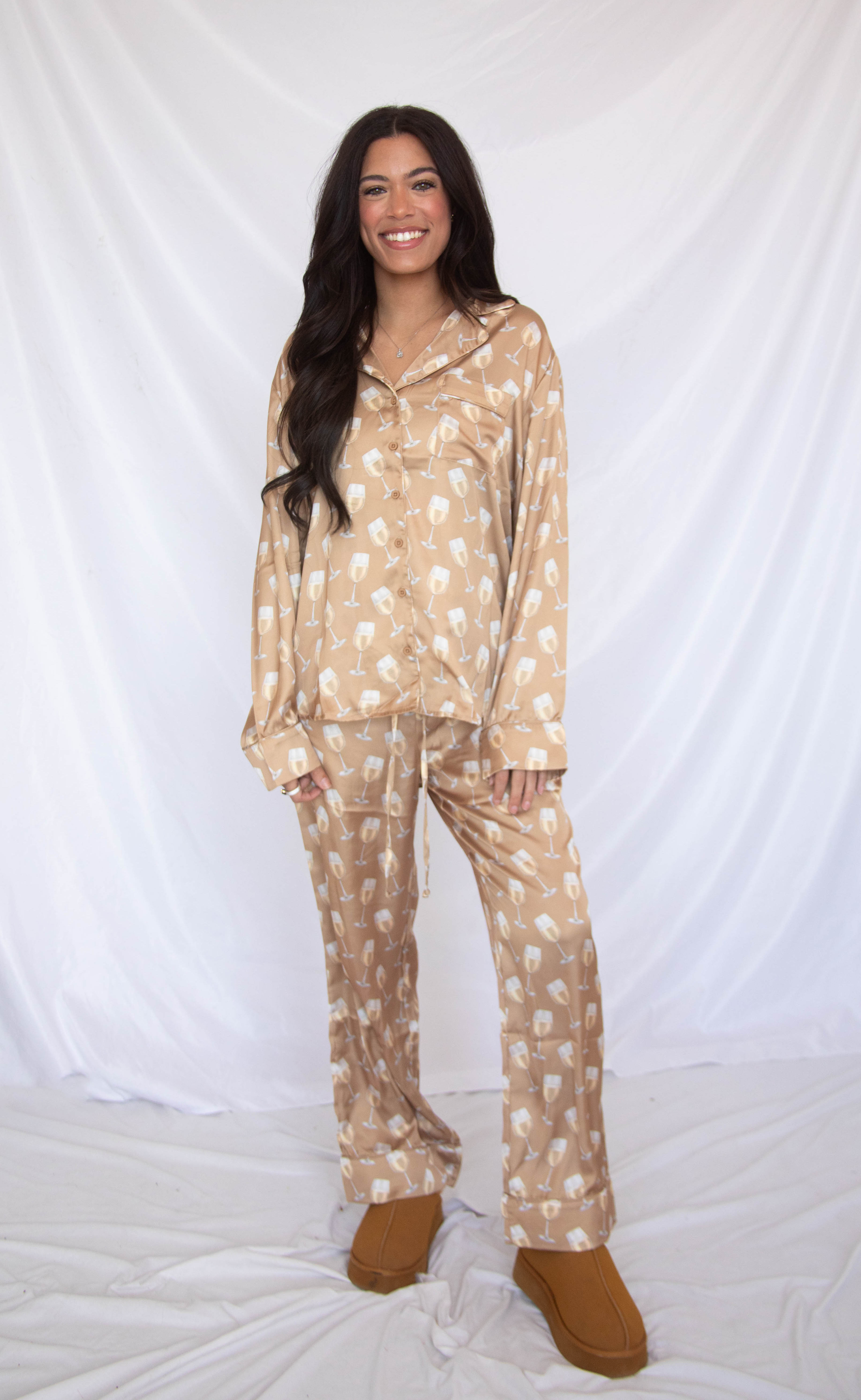 show me your mumu: classic pj set - white wine silky