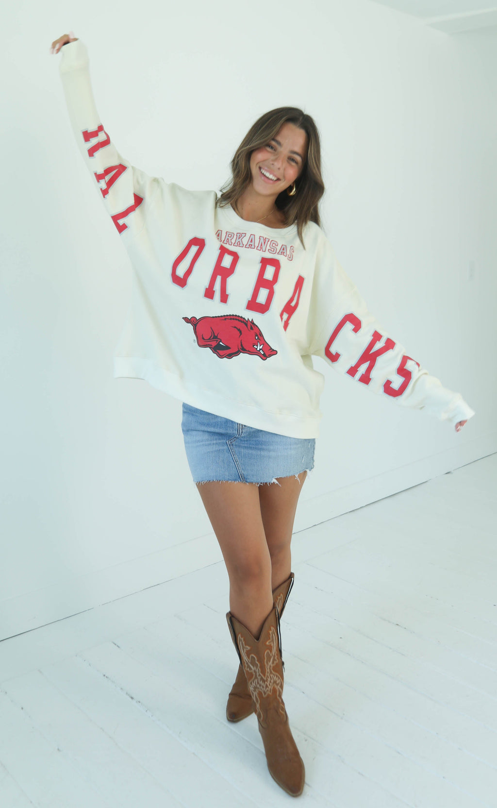 arkansas razorbacks classic boxy crewneck