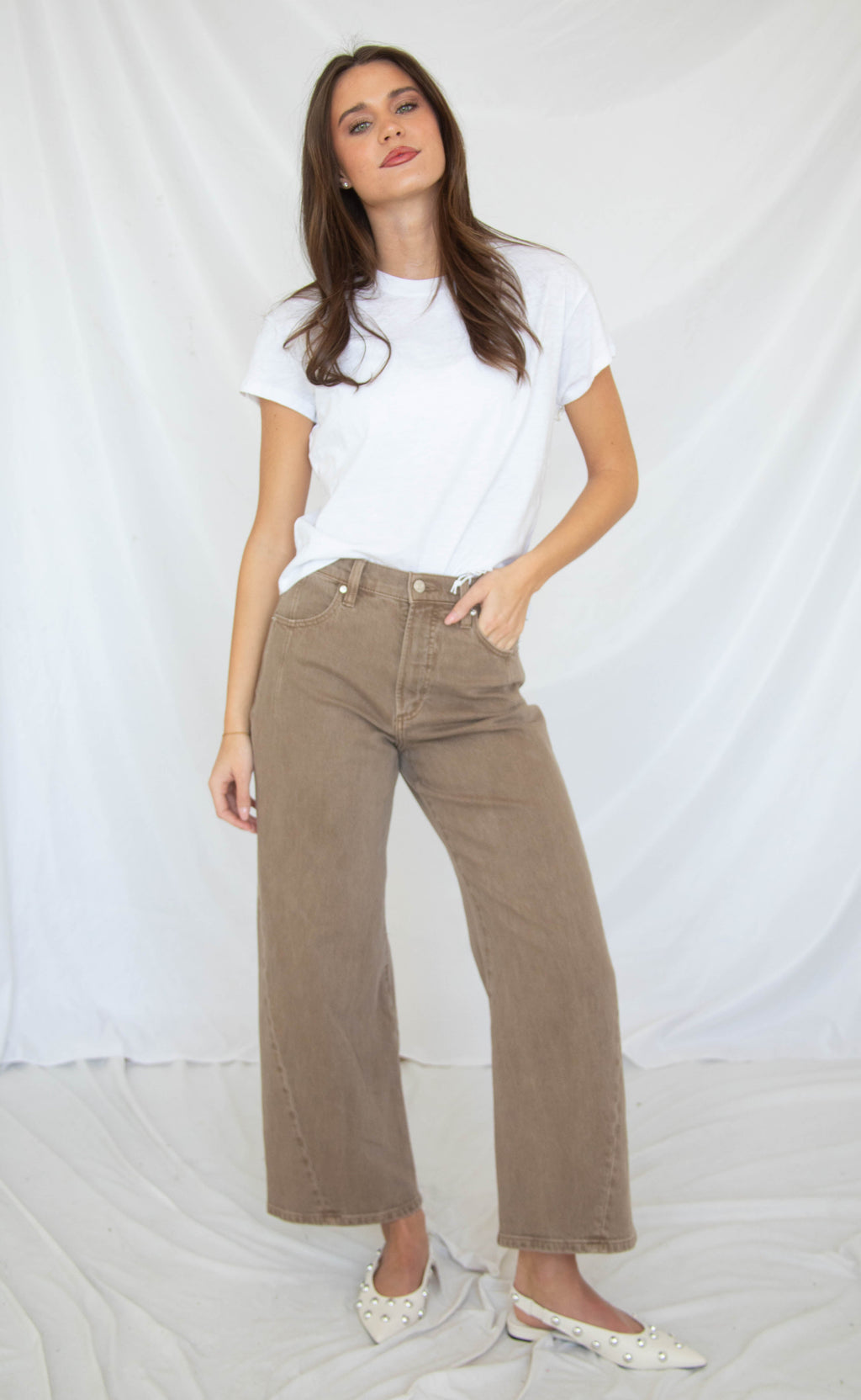 pistola: kyra ankle high rise bowed wide leg jeans - tannin