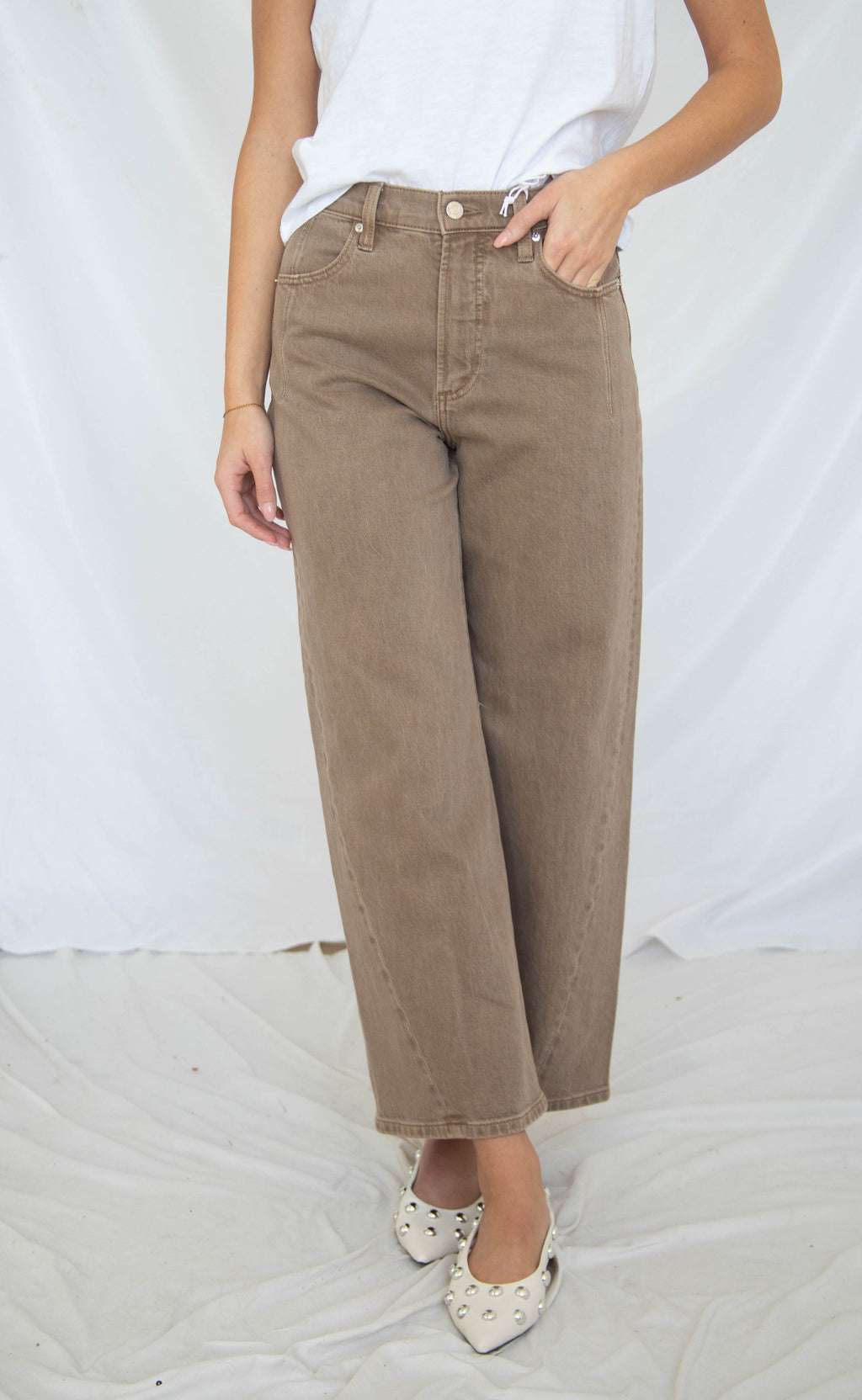pistola: kyra ankle high rise bowed wide leg jeans - tannin