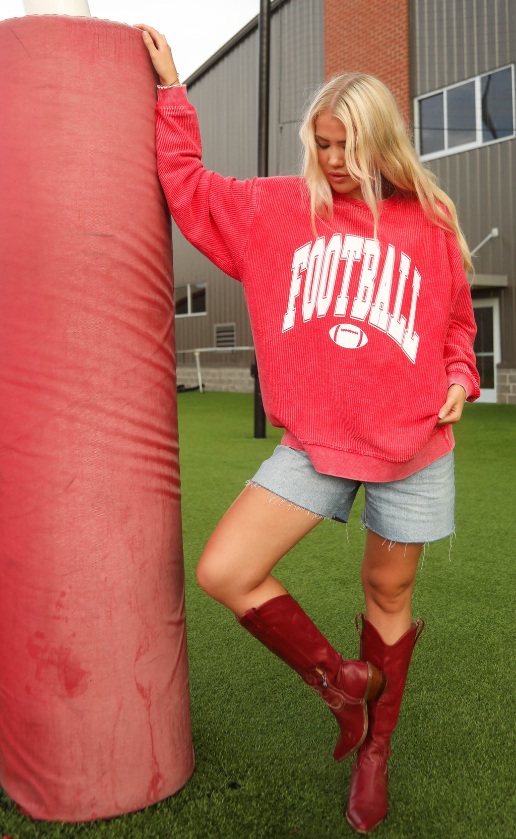 charlie southern: football corded sweatshirt - red