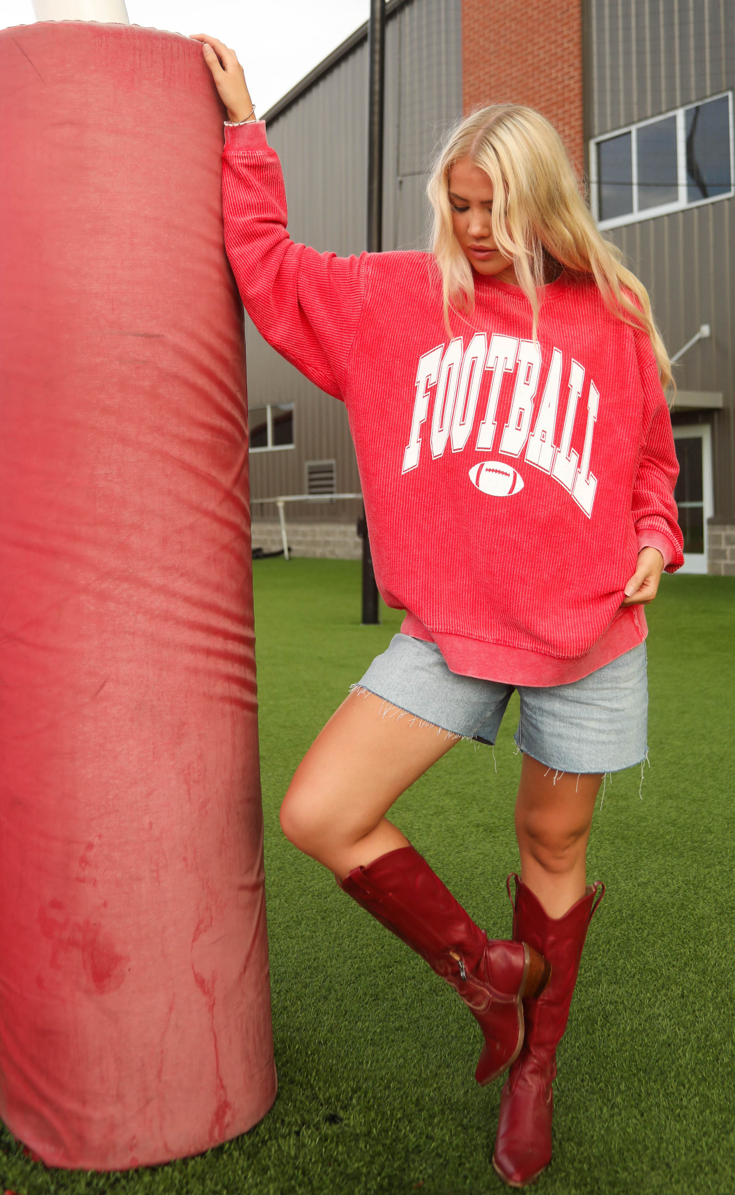 charlie southern: football corded sweatshirt - red