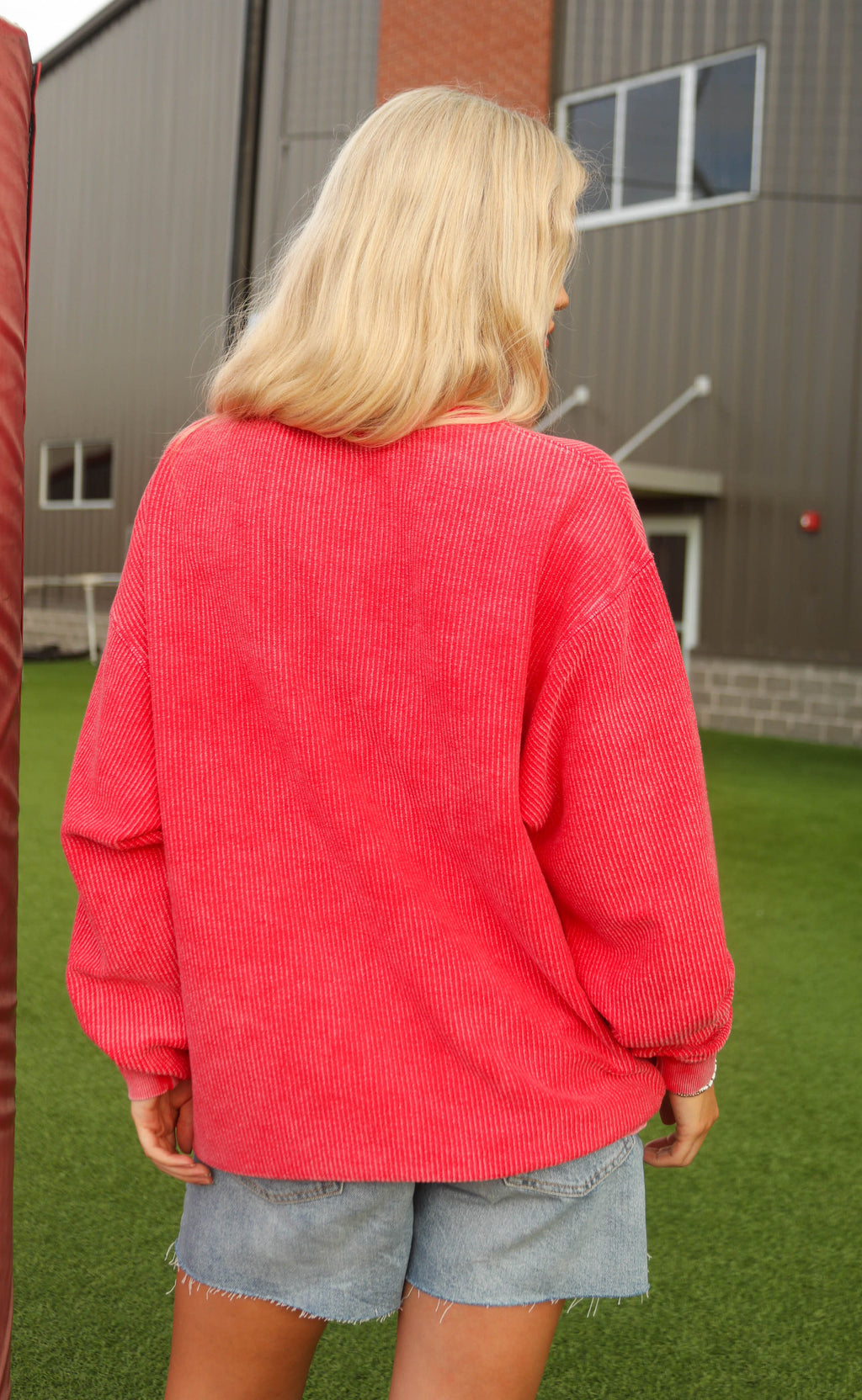 charlie southern: football corded sweatshirt - red
