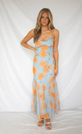 astr: maeryn dress - blue orange floral