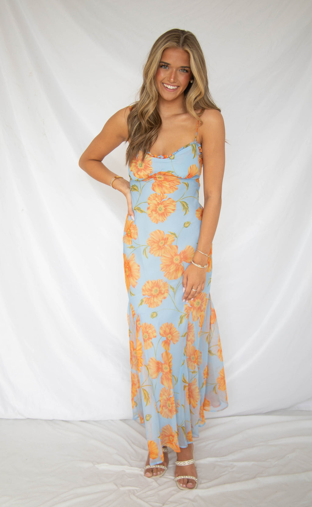 astr: maeryn dress - blue orange floral