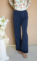 deep blue striped lace scalloped pants