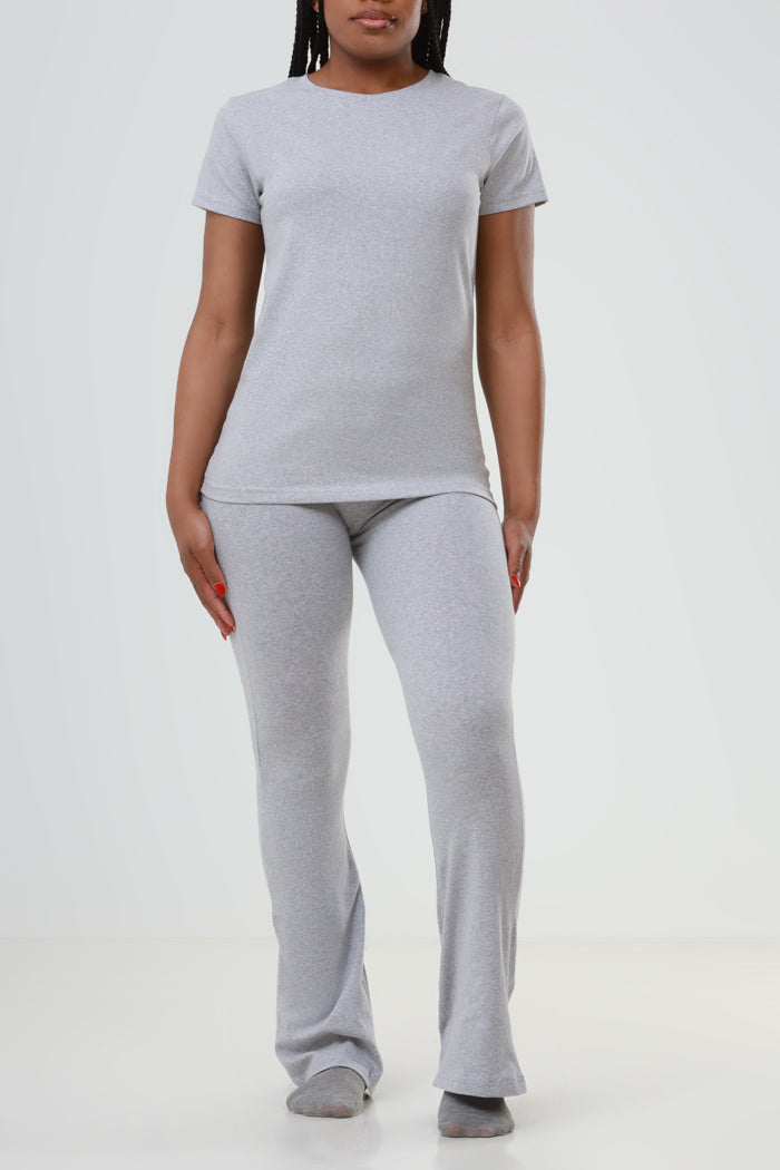 In A Minute Short Sleeve Flare Legging Set - Heather Grey