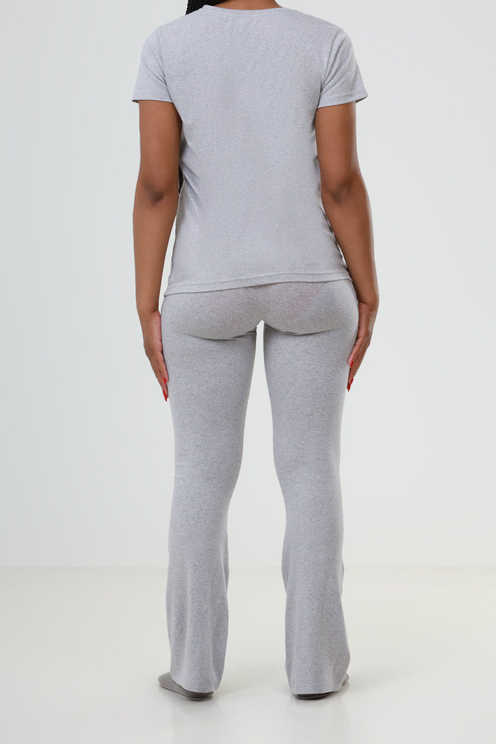 In A Minute Short Sleeve Flare Legging Set - Heather Grey