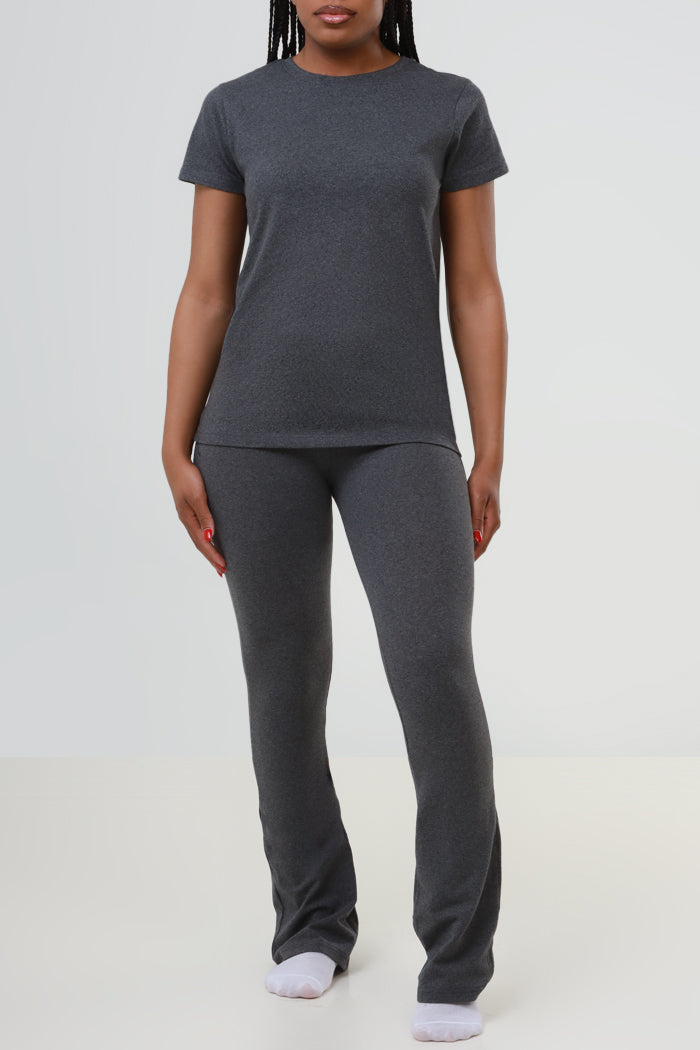 In A Minute Short Sleeve Flare Legging Set - Charcoal