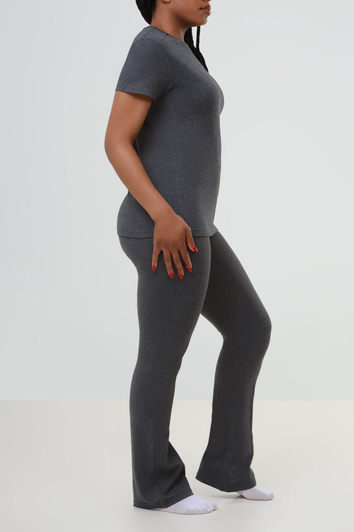 In A Minute Short Sleeve Flare Legging Set - Charcoal