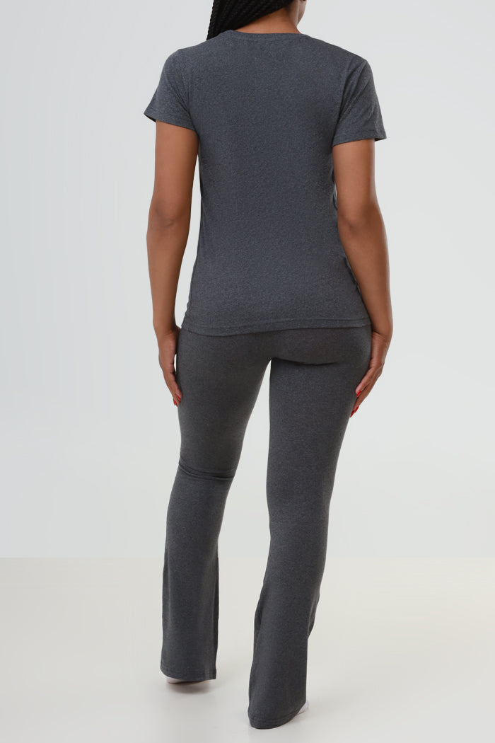 In A Minute Short Sleeve Flare Legging Set - Charcoal